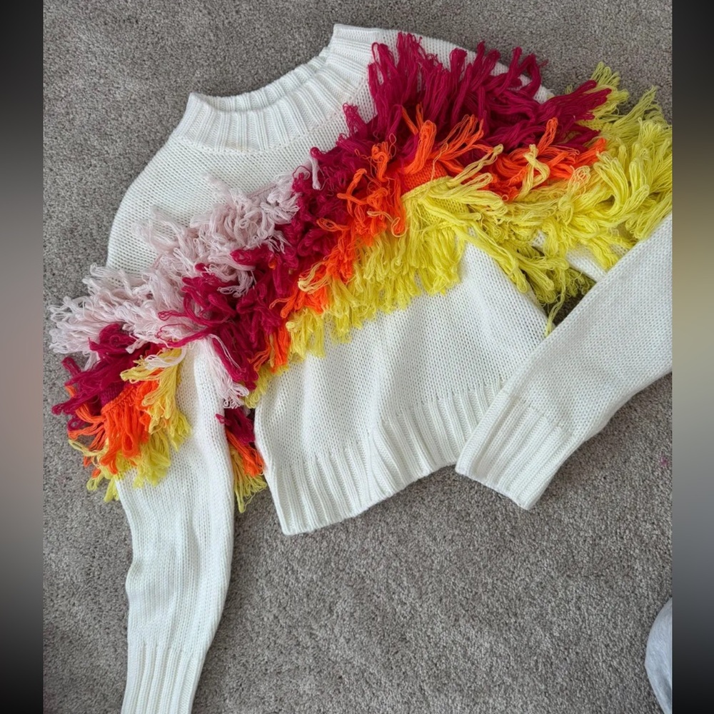 Colorful fringe sweater